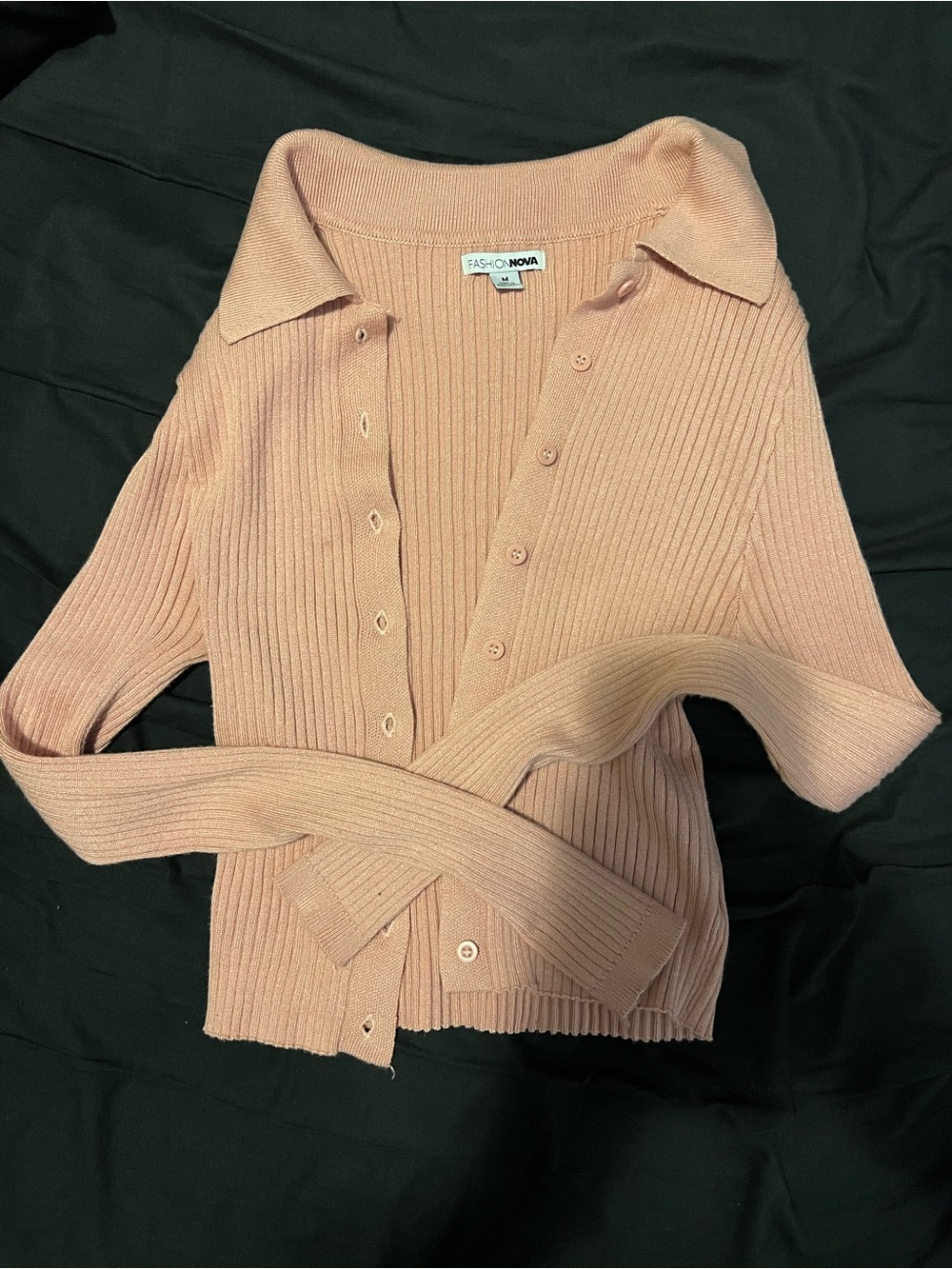 Fashion Nova Blush Pink Ribbed Button Cardigan